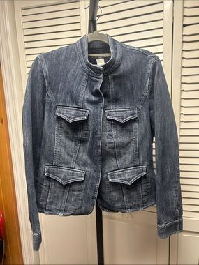 Women's Dark Wash Denim Jacket with Stand Collar